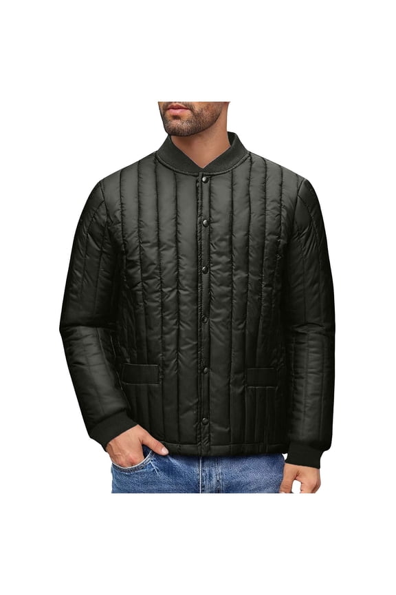 Men's Jacket Quilted Button-Front Warm Outerwear for Daily & Casual Wear Army Green XS