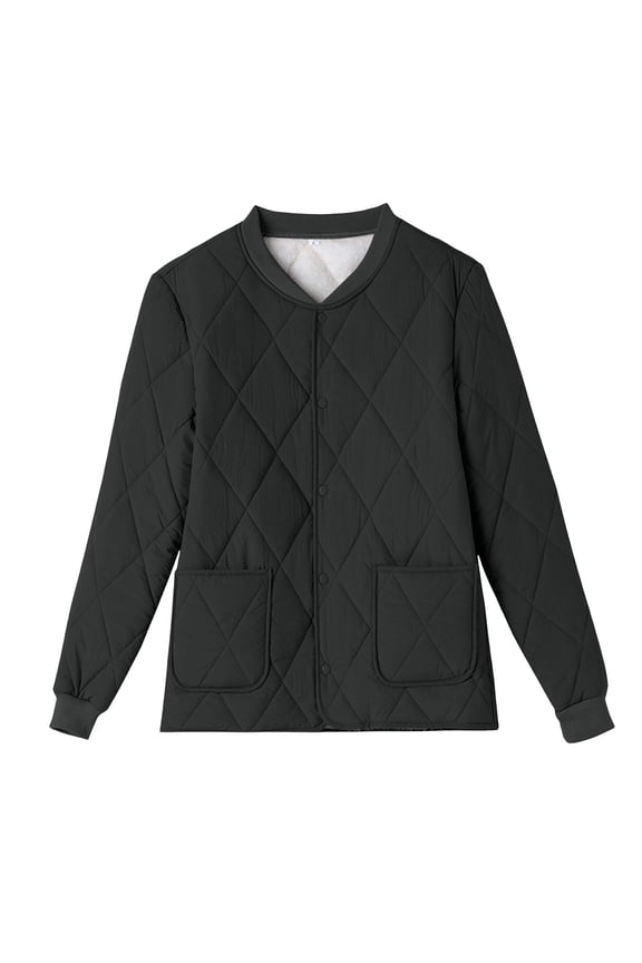 Men's Jacket Quilted Button-Front Warm Outerwear for Daily & Casual Wear Black L