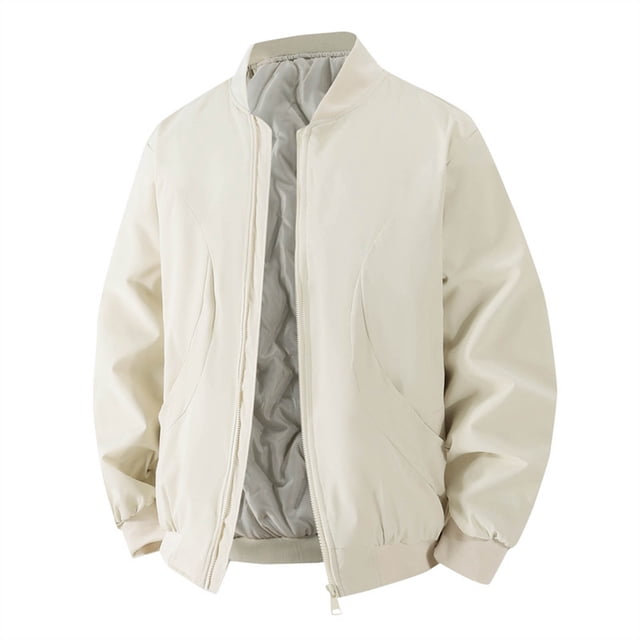 Mrmaere Men's Jacket Stand Collar Lined Fabric Warm Stylish Outerwear for Daily & Casual White XXXL