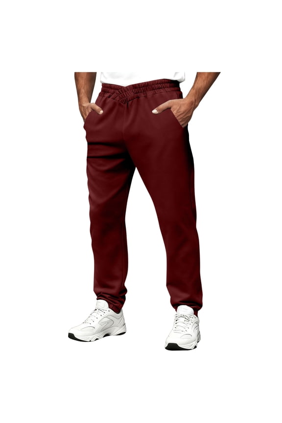 Men's Jogger Pants Relaxed Tapered Leg Elastic Waist Side Pockets Soft Fabric Casual Daily Workout Wear Wine XXL