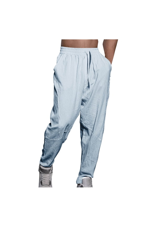 Men’s Lantern Drawstring Cargo Pants Long Leg Trendy Design Functional Pockets Wear for Street Looks Urban Outings Sky Blue XXL