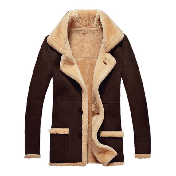 Mrmaere Men's Lapel Coat Faux Shearling Lining Stylish Warm Outerwear for Daily & Formal Brown XXXXXL