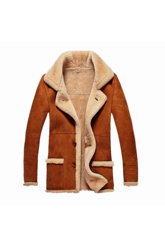 Men's Lapel Coat Faux Shearling Lining Stylish Warm Outerwear for Daily & Formal Yellow XXXXL