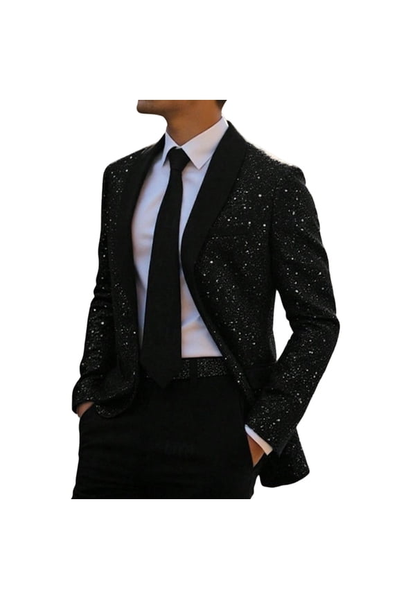 Men's Lapel Sequin Blazer-Breasted Shiny Stylish Outerwear for Formal & Event Black M
