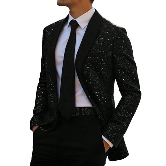 Mrmaere Men's Lapel Sequin Blazer-Breasted Shiny Stylish Outerwear for Formal & Event Black XL