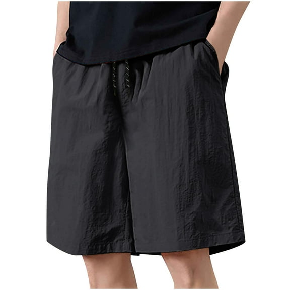 Mrmaere Men's Lightweight Casual Shorts Straight Cut Elastic Waist Drawstring Closure Breathable for Summer Casual Weekend Wear Black L
