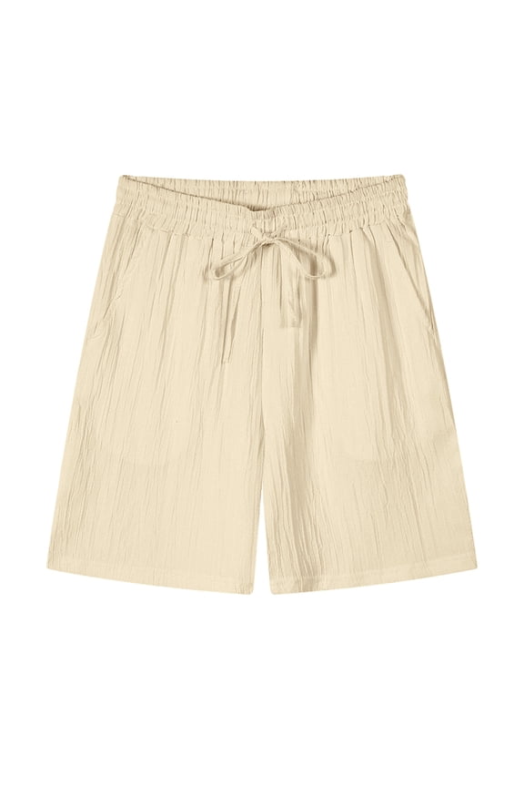Men's Lightweight Drawstring Shorts Relaxed Style Elastic Waist Closure Soft Fabric for Summer Casual Lounging Beige L