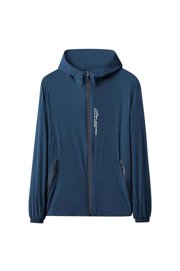 Men's Lightweight Sun Protection Windbreaker Full Zip Hooded Jacket Water Resistant Outdoor Travel Hiking Coat Navy M