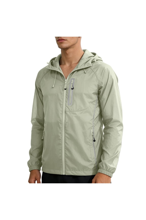 Men's Lightweight UPF 50+ Sun Protection Hooded Jacket Full Zip Long Sleeve Outdoor Travel Coat Green XXXL