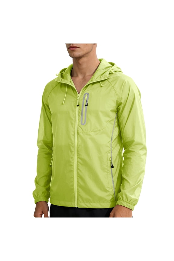 Men's Lightweight UPF 50+ Sun Protection Hooded Jacket Full Zip Long Sleeve Outdoor Travel Coat Yellow XXL