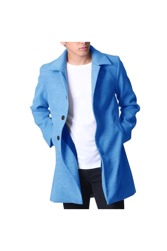 Men's Long Coat Lapel Collar-Button Comfortable Outerwear for Daily & Casual Blue L