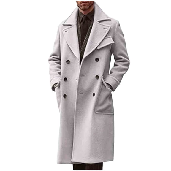 Mrmaere Men's Long Peacoat Double-Breasted Wide-Lapel Warm Stylish Outerwear for Daily & Formal Gray XXL