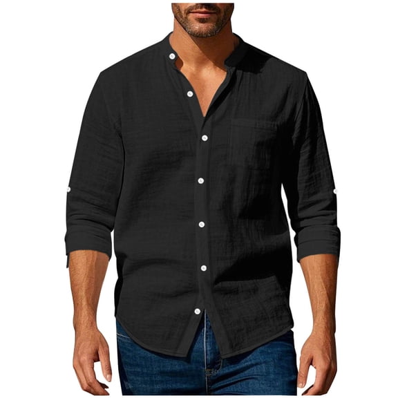 Mrmaere Men's Long Sleeve Striped Shirt Roll-Up Cuff Detail Lightweight Fabric Weekend Errands Casual Gatherings Black S