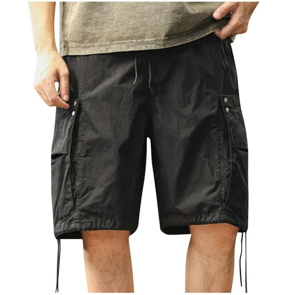 Mrmaere Men's Loose Cargo Drawstring Shorts Relaxed Elastic Waist Closure Stylish for Street Casual Wear Black L