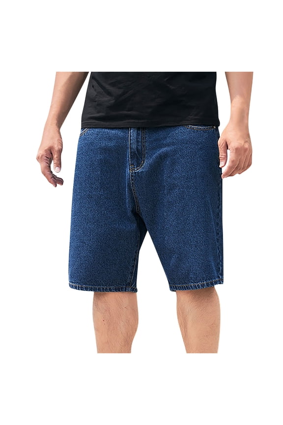 Men's Loose Denim Casual Shorts Relaxed Style Elastic Waist Closure Sturdy Fabric for Street Casual Wear Dark Blue 33