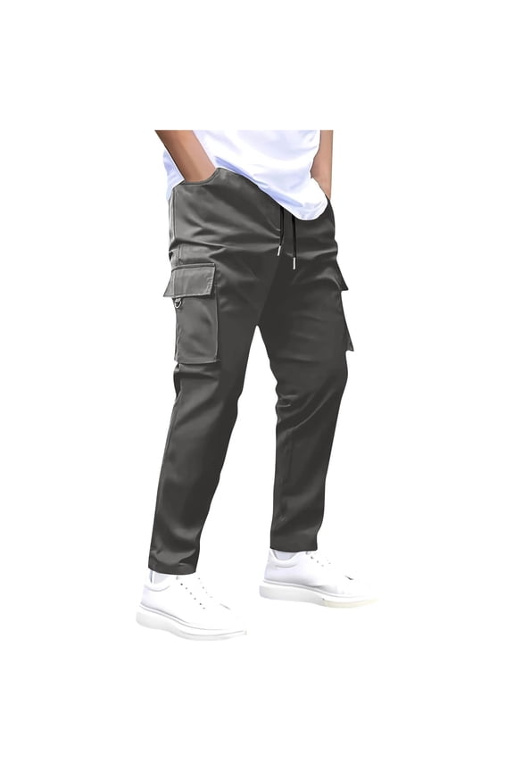 Men’s Loose Multi Pocket Cargo Pants Long Leg Durable Fabric Roomy Compartments Wear for Street Looks Daily Activities Gray M