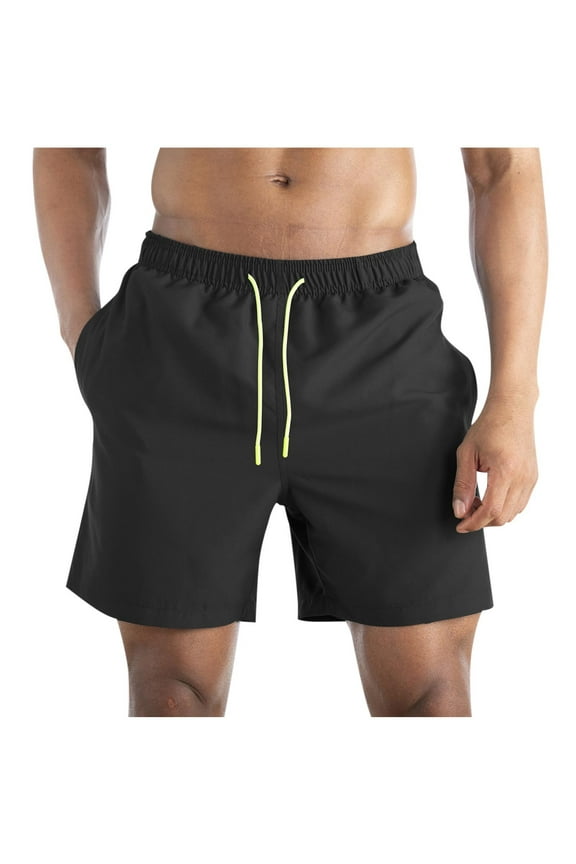 Men's Minimalist Drawstring Athletic Shorts Straight Style Elastic Waist Closure Lightweight for Active Daily Activities Black XXXXL