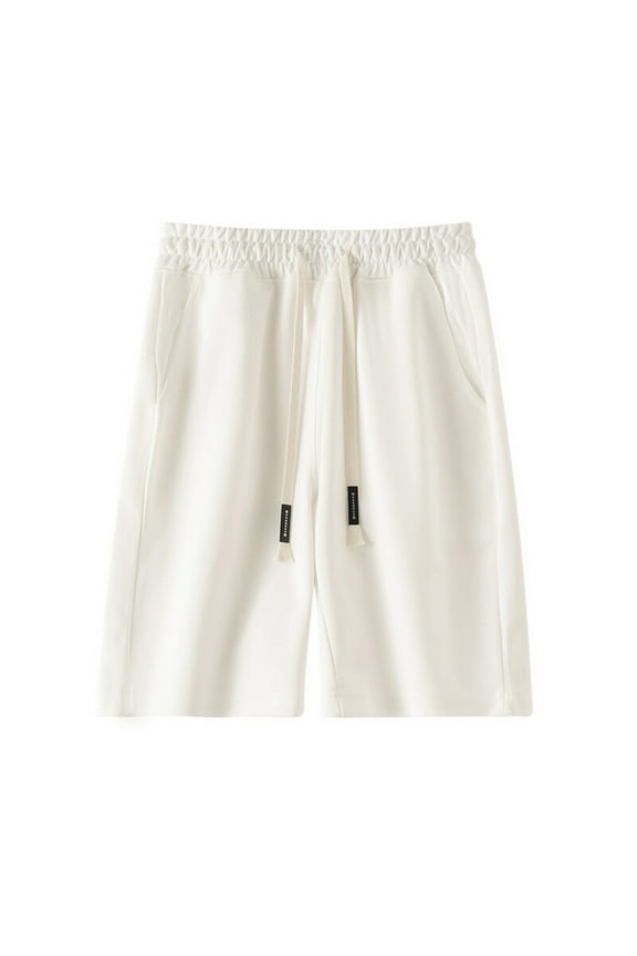 Men's Minimalist Shorts Straight Cut Elastic Waist Drawstring Closure Soft Fabric Comfortable for Home Casual Outings White XL