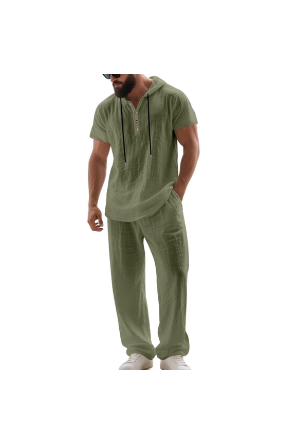 Men's Mock Neck Tracksuit Set Short Sleeve Pants 2 Piece Full Zip Elastic for Running Training Army Green XXXL