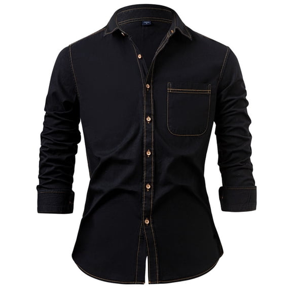 Mrmaere Men's Modern Long Sleeve Shirt Stand Collar Layout Comfortable Construction Daily Work Casual Occasions Black S