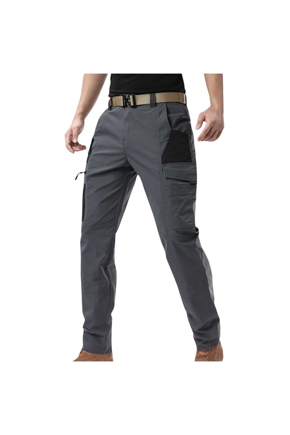 Men’s Multi Pocket Cargo Pants Long Leg Sturdy Fabric Functional Design Wear for Outdoor Adventures Light Activities Gray L