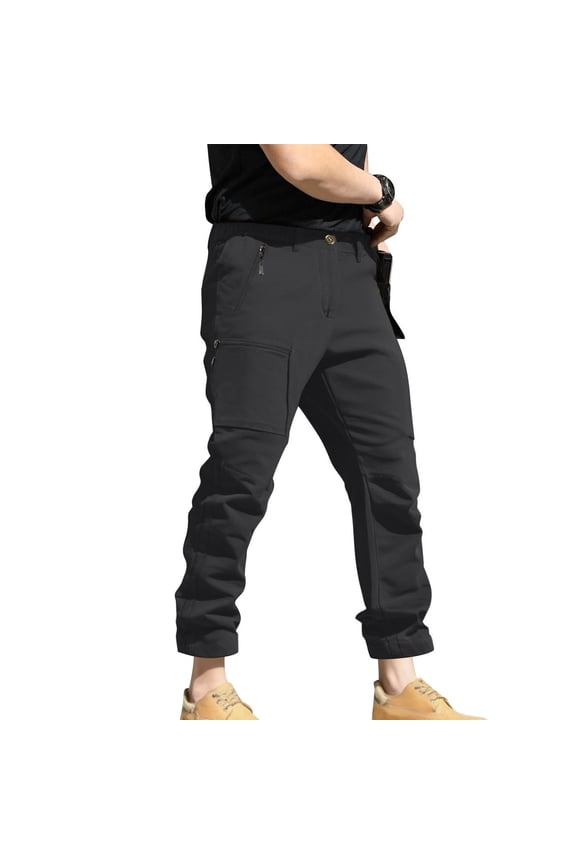 Men’s Multi Pocket Cargo Pants Long Leg Sturdy Fabric Functional Design Wear for Outdoor Missions Heavy-Duty Work Black M