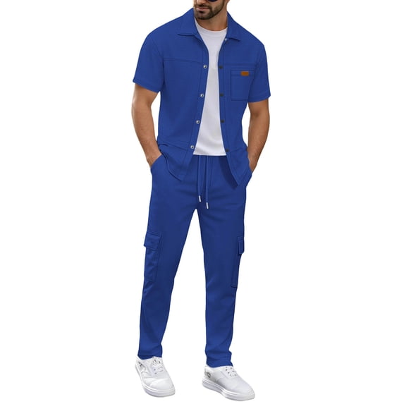 Mrmaere Men's Pants Suit Set Solid Pattern Ideal For Outdoor Sports And Weekend trips Suitable For Spring Fall And Transitional Blue M