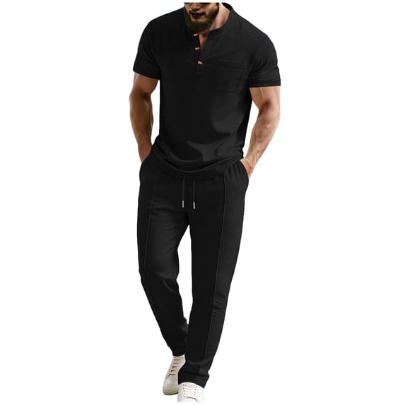 Mrmaere Men's Pants Suit Set With Pockets Solid Pattern For Various Types Versatile Design For Multiple Black L