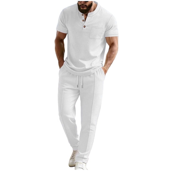 Mrmaere Men's Pants Suit Set With Pockets Solid Pattern For Various Types Versatile Design For Multiple White L