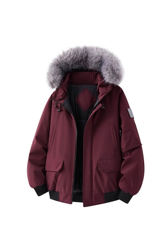 Men's Parka Jacket-Hood Multi-Pocket Warm Stylish Outerwear for Winter & Daily Wine XL