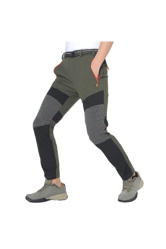 Men’s Patchwork Cuffed Cargo Pants Long Leg Stretchy Fabric Functional Pockets Wear for Street Style Daily Activities Army Green L