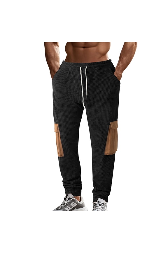 Men’s Patchwork Cuffed Denim Pants Long Leg Trendy Design Comfortable Fit Wear for Street Looks Casual Gatherings Black XL