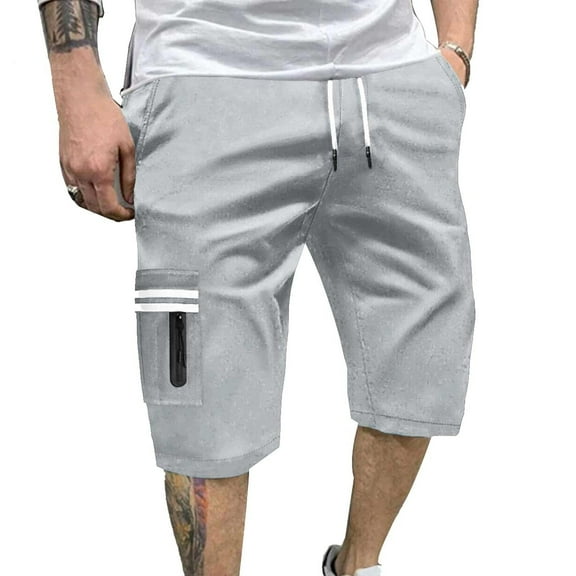 Mrmaere Men's Pocket Accent Casual Capris Relaxed Style Elastic Waist Closure Comfortable for Home Casual Outings Gray XXXL