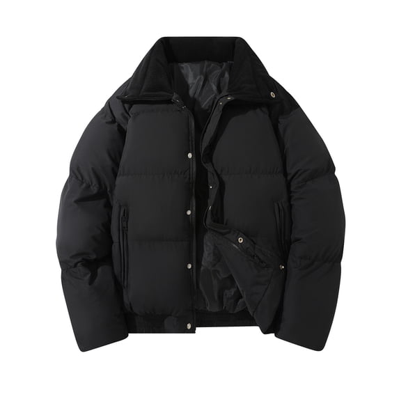 Mrmaere Men's Puffer Jacket Button-Front Quilted Detail Warm Stylish Outerwear for Daily & Cold-Weather Black M