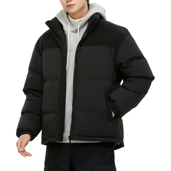 Mrmaere Men's Puffer Jacket Color- Stand Collar Warm Stylish Outerwear for Daily & Casual Black XL