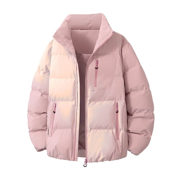 Mrmaere Men's Puffer Jacket Full-Zip Contrast Zipper Quilted Warm Outerwear for Daily & Cold-Weather Pink XL