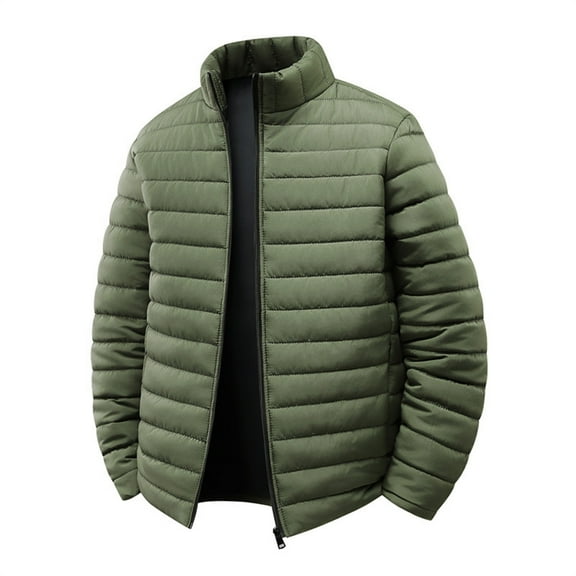 Mrmaere Men's Puffer Jacket Full-Zip Stand Collar Quilted Warm Outerwear for Daily & Cold-Weather Army Green XXL