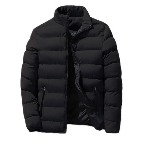 Mrmaere Men's Puffer Jacket Stand Collar Horizontal Quilted Warm Sleek Outerwear for Daily & Cold-Weather Black L