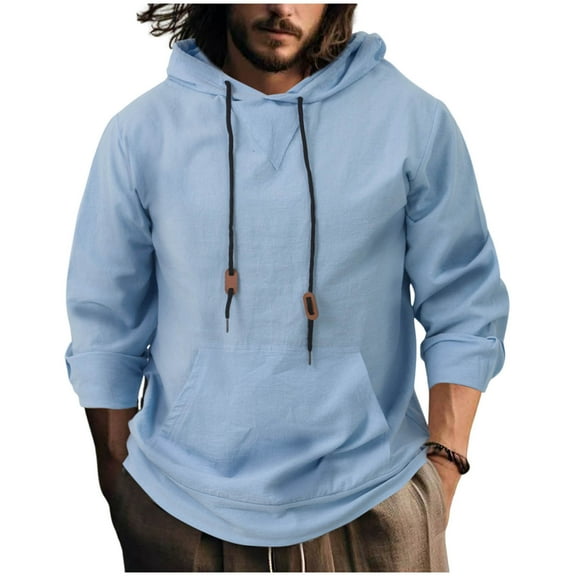 Mrmaere Men's Pullover Hoodie Decorative Cord Buckle Detail Oversized Top for Street Style Casual Gatherings Daily Activities Light Blue XXL