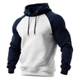 thumbnail image 1 of Mrmaere Men's Pullover Hoodie Raglan Contrast Sleeve Design Drawstring Hood Soft Fabric Top for Casual Outings Daily Wear Street Style Navy XXL, 1 of 3