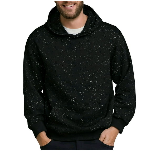 Mrmaere Men's Pullover Hoodie Speckle Texture Design Kangaroo Pocket Soft Fabric Top for Casual Outings Daily Wear Street Style Black L