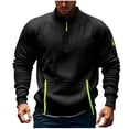 thumbnail image 1 of Mrmaere Men's Quarter Zip Mock Neck Sweatshirt Contrast Drawstring Detail Kangaroo Pocket Top for Casual Gatherings Daily Wear Street Style Black M, 1 of 4
