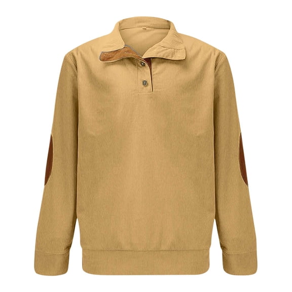 Mrmaere Men's Quarter-Zip Sweater Ribbed Fabric Patch Detail Comfortable Outerwear for Daily & Leisure Wear Gold L