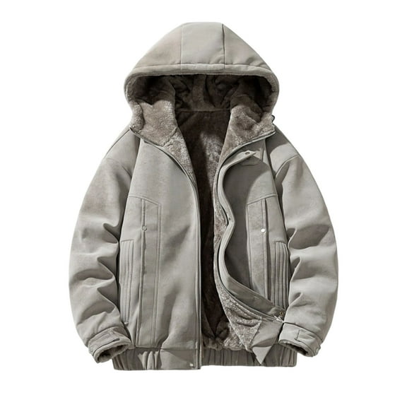 Mrmaere Men's Reversible Hooded Jacket Double-Sided Fuzzy & Fabric Warm Outerwear for Daily & Casual Wear Gray M