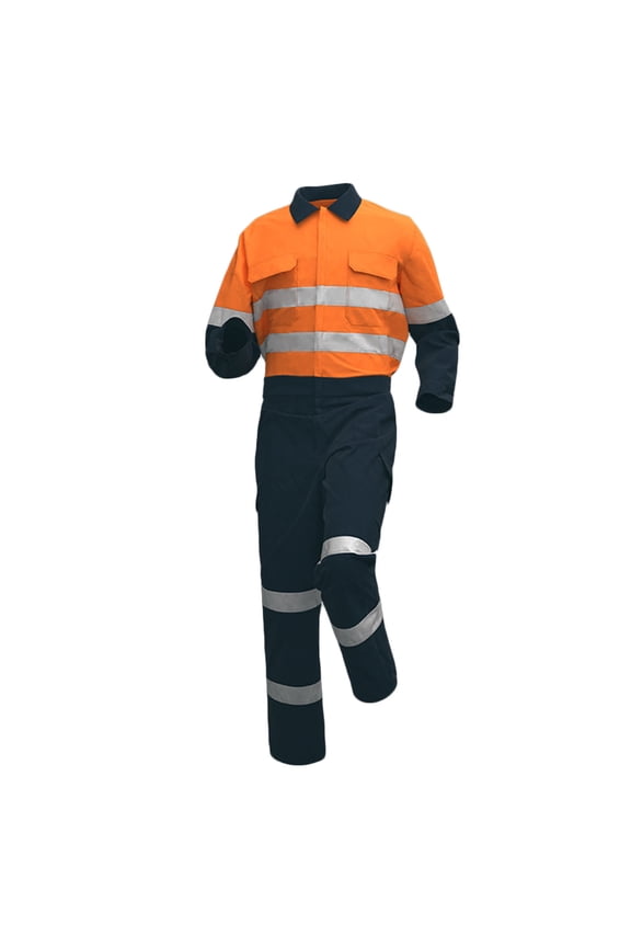 Men’s Safety Work Set Long Sleeve High Visibility Trim Reinforced Stitching Breathable Fabric Functional Design Workwear for Construction Sites Outdoor Maintenance Orange M