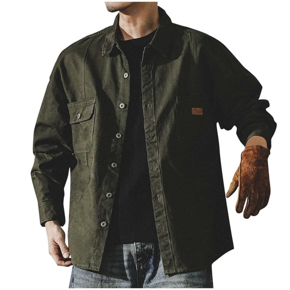 Mrmaere Men's Shirt Multiple Pocket Design Water-Resistant Fabric Outdoor Activities Work Tasks Army Green L