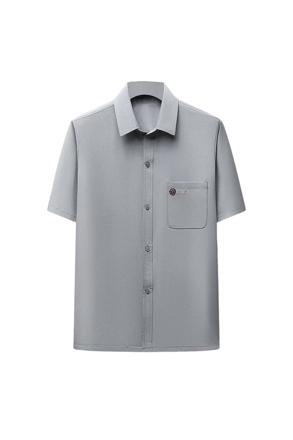 Men's Short Sleeve Button Up Shirt Chest Pocket Point Collar Full Placket Smooth Fabric Wrinkle Resistant Office Casual Wear Gray M