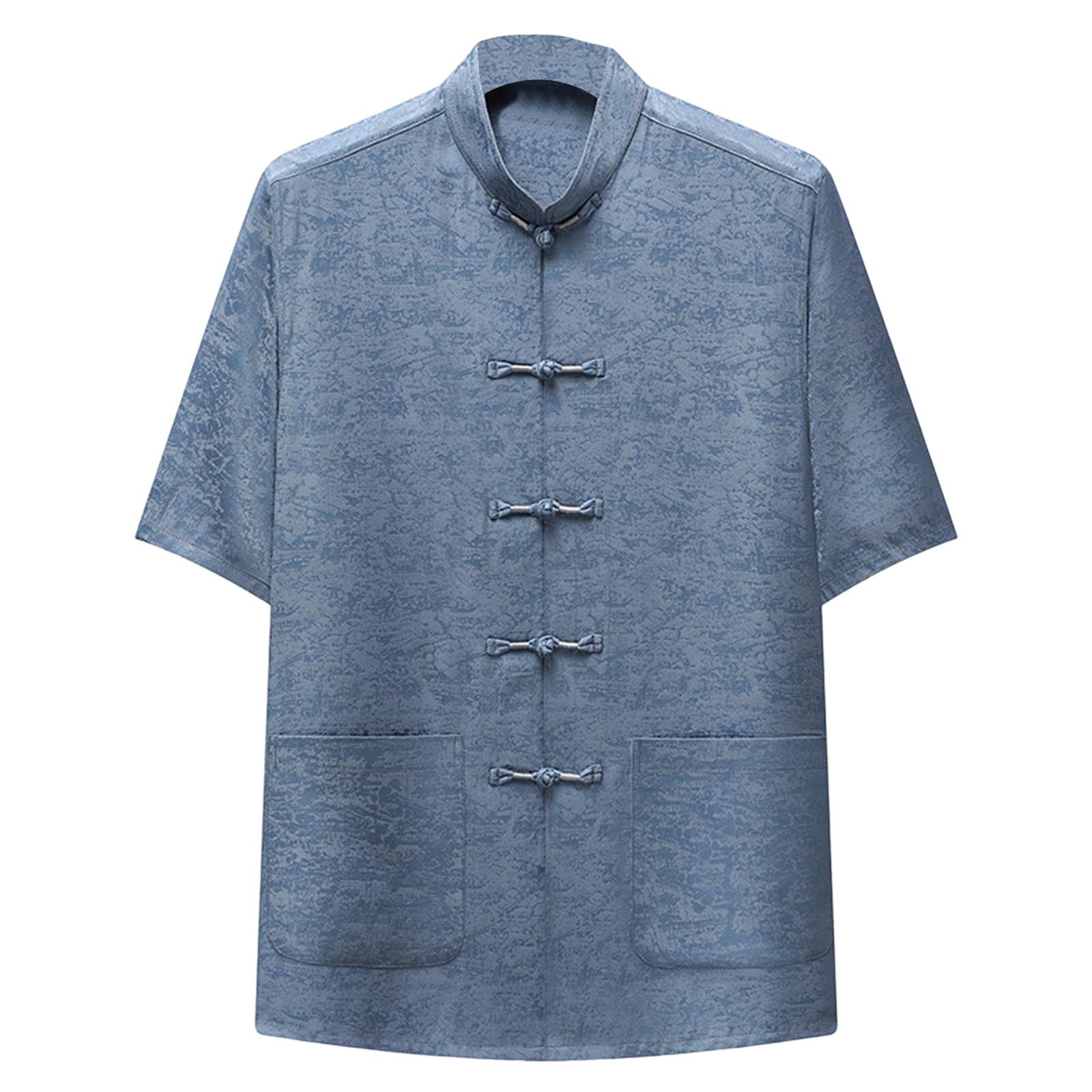 Mrmaere Men's Short Sleeve Chinese Style Shirt Frog Button Closure
