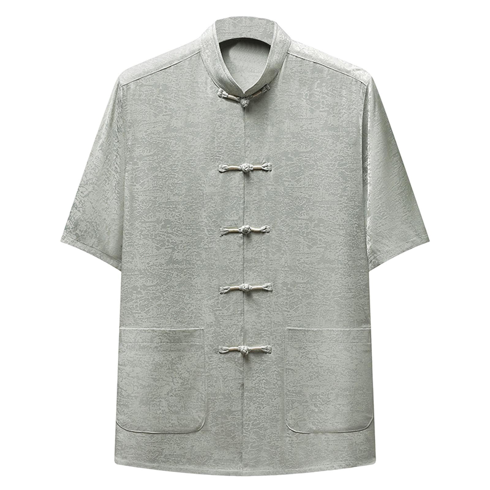 Mrmaere Men's Short Sleeve Chinese Style Shirt Frog Button Closure