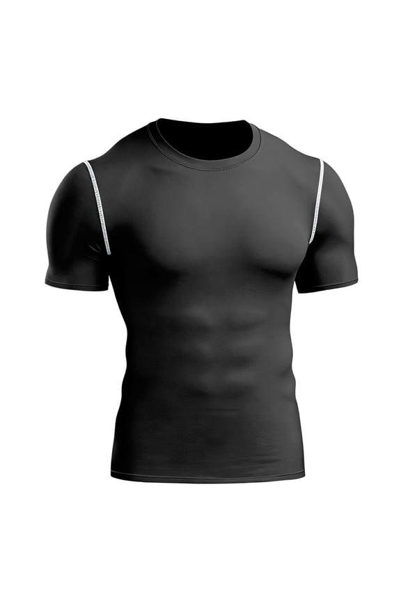 Men's Short Sleeve Compression Crew Neck Tee Form-Fitting Stretchy Fabric Breathable Gym Training Wear Black XL